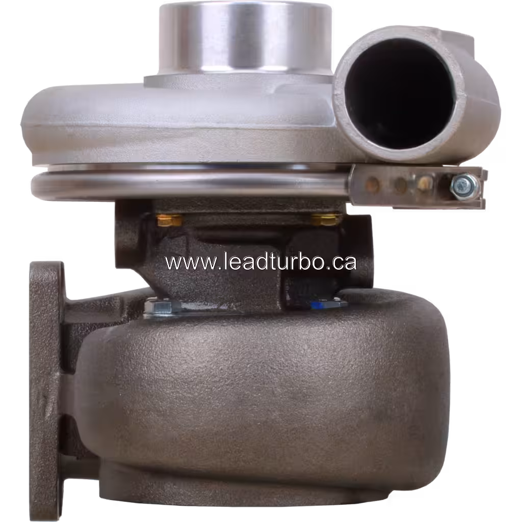 3525447 H2A turbocharger front view with cast iron turbine housing