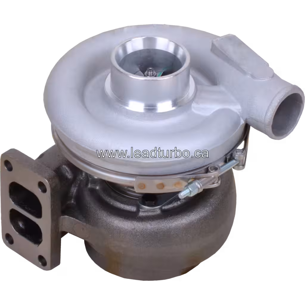 Silver compressor housing with V-band clamp on 3525447 turbo