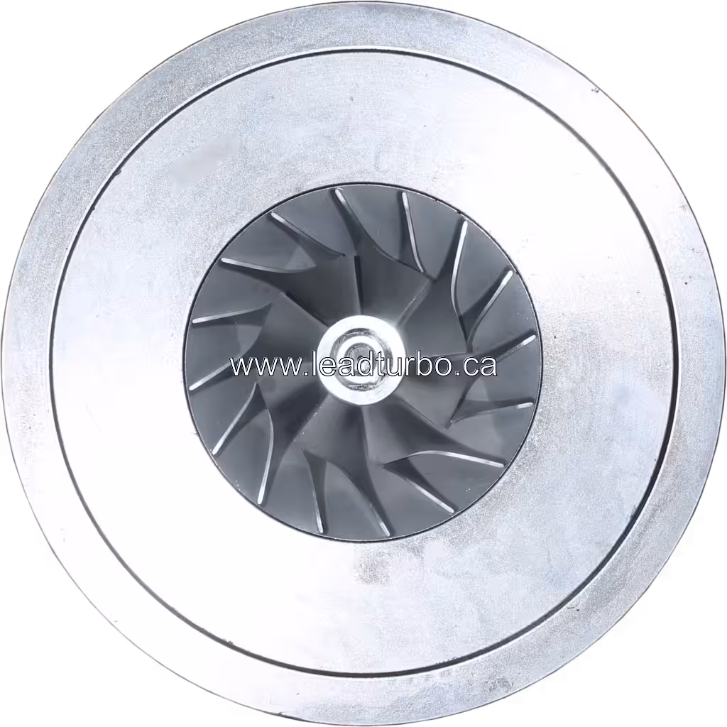 Front view of FOR 3594195 HX82 turbocharger core showing silver compressor wheel