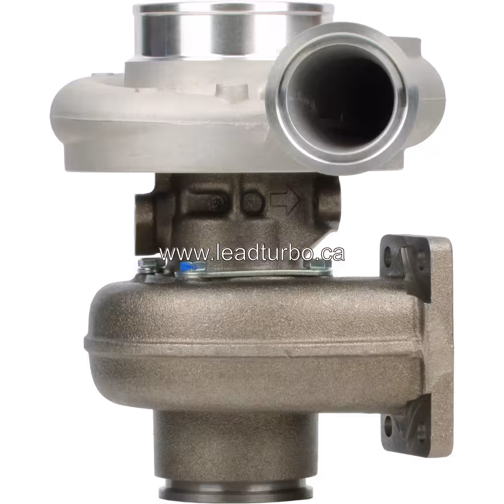4037469 HX35 Turbocharger front view with cast iron turbine housing and aluminum compressor housing