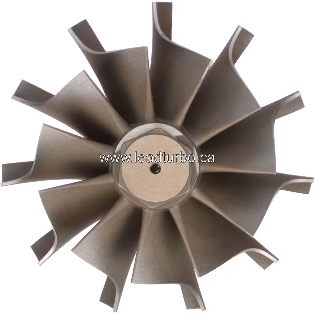 T18A40 turbine wheel top view showing radial blade design and shaft