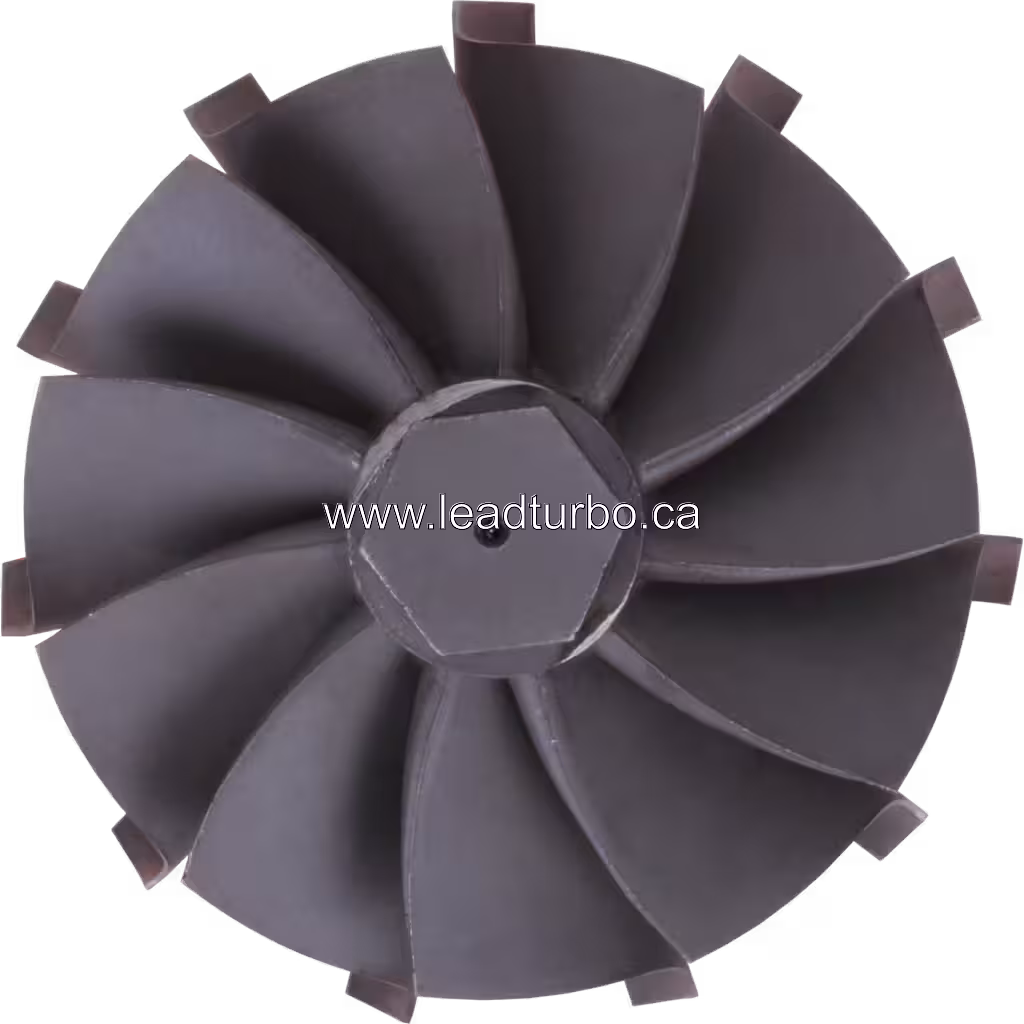 Turbine wheel assembly with long shaft and threaded end for CAT earth moving