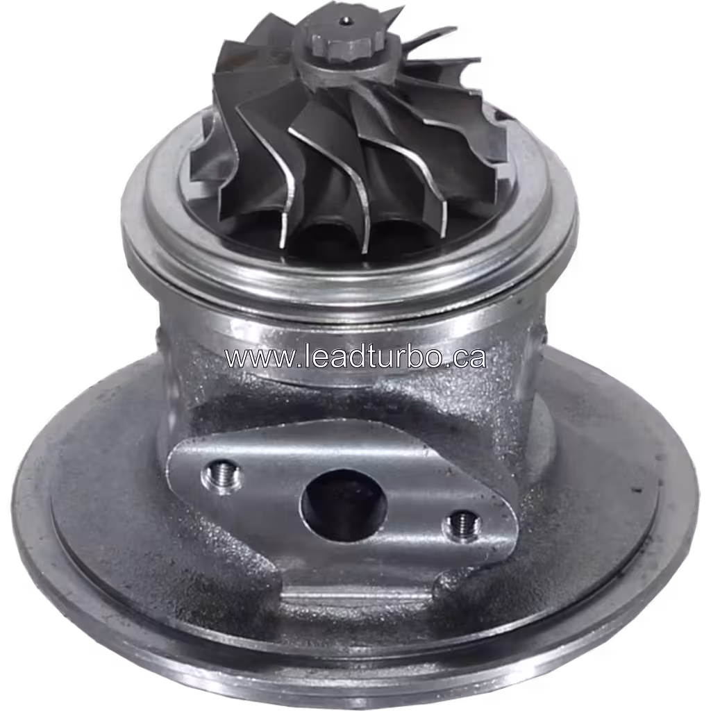 Bottom view of ISUZU 4JB1T turbo core showing turbine wheel and flange