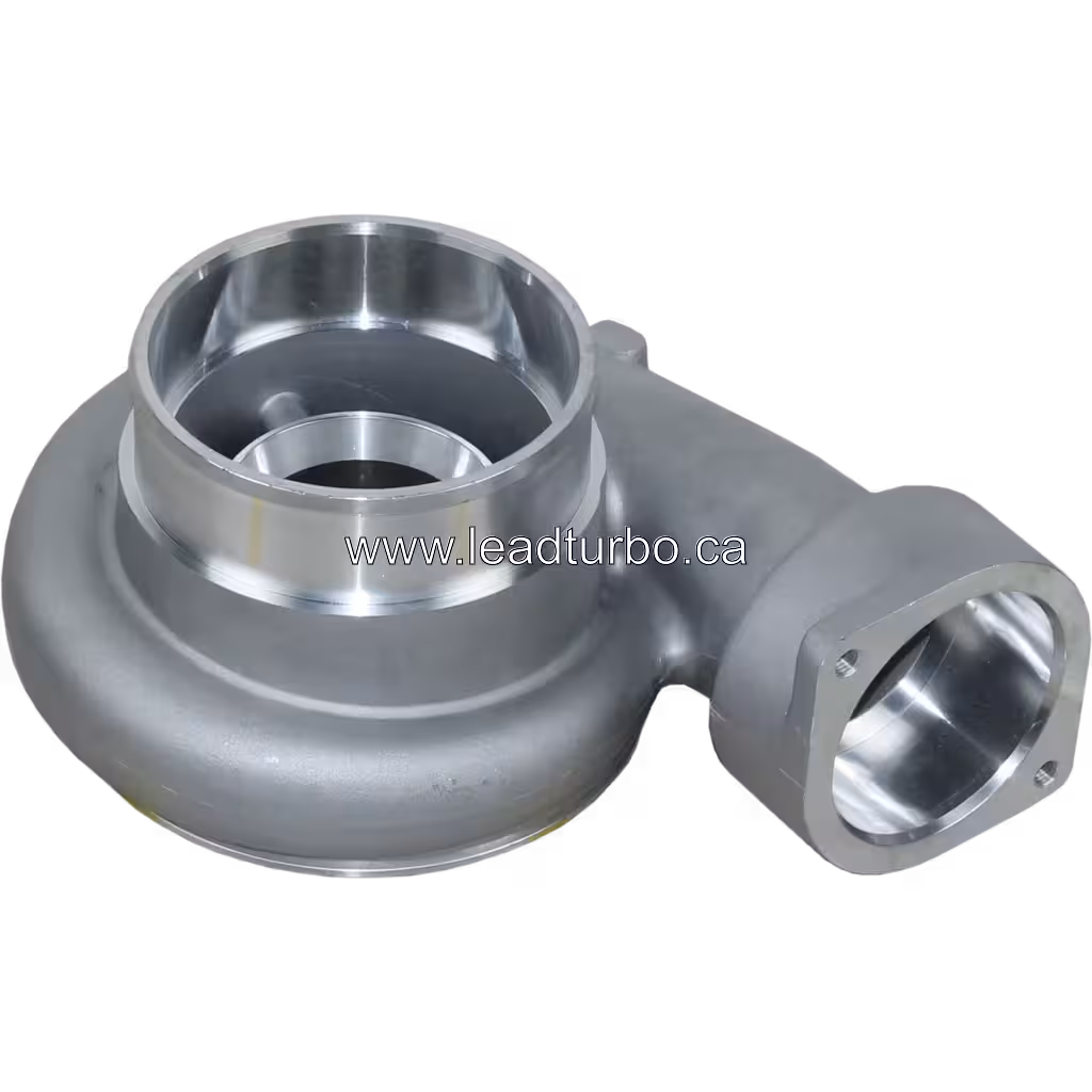Boîtier de compresseur J96 712301-0001, vue de dessus à 45 degrés, surface grise mate et lèvre polie