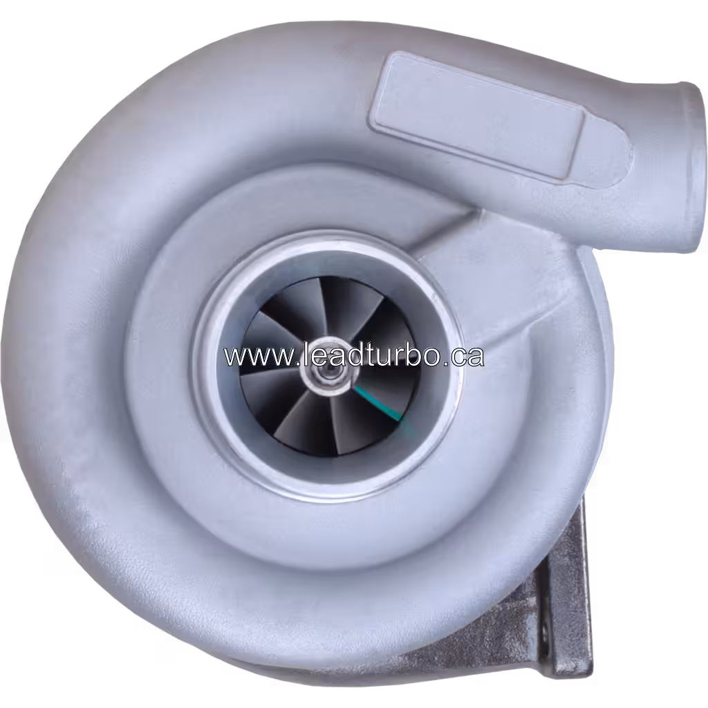 Vue basse du turbocompresseur 3520055 montrant le carter turbine et le flanc de montage