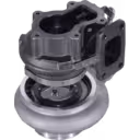 Vue de dessous du turbocompresseur 3592811 avec roue turbine et bride d'échappement