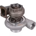 Vue du turbocompresseur 6505-71-5010 montrant la roue de turbine et le carter inférieur en fonte