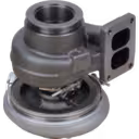 Vue de dessous du turbocompresseur HX55 avec bride d'entrée turbine