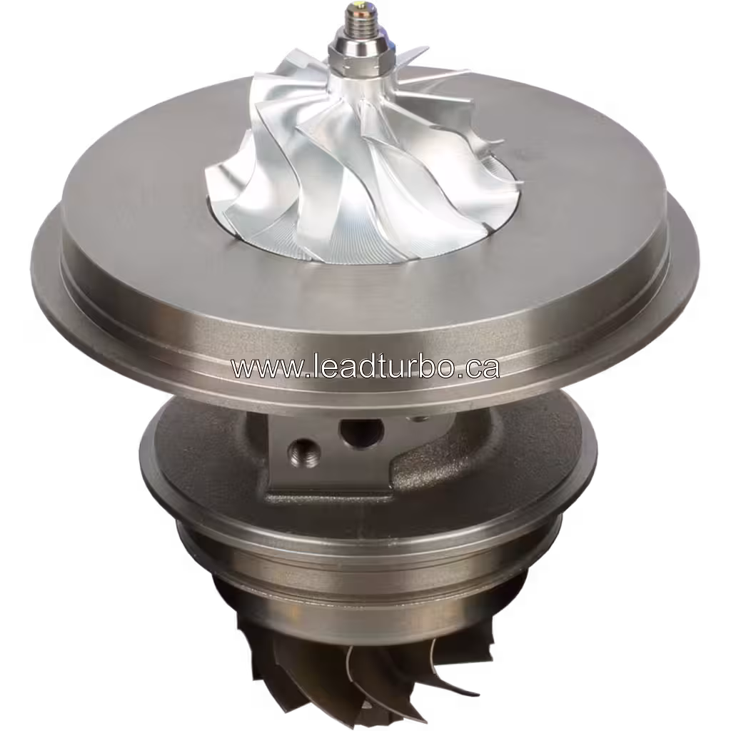 S410W068 turbo core top 45-degree view showing compressor wheel