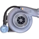 Front view of 2881753 HX40W turbocharger showing compressor wheel and VNT actuator hose
