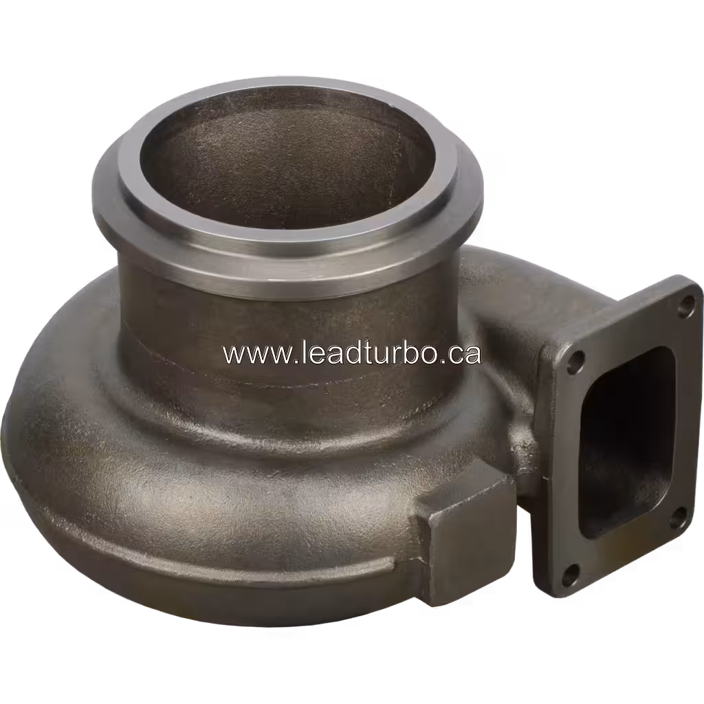 Cummins QSKV60 turbine housing top view with rectangular outlet flange