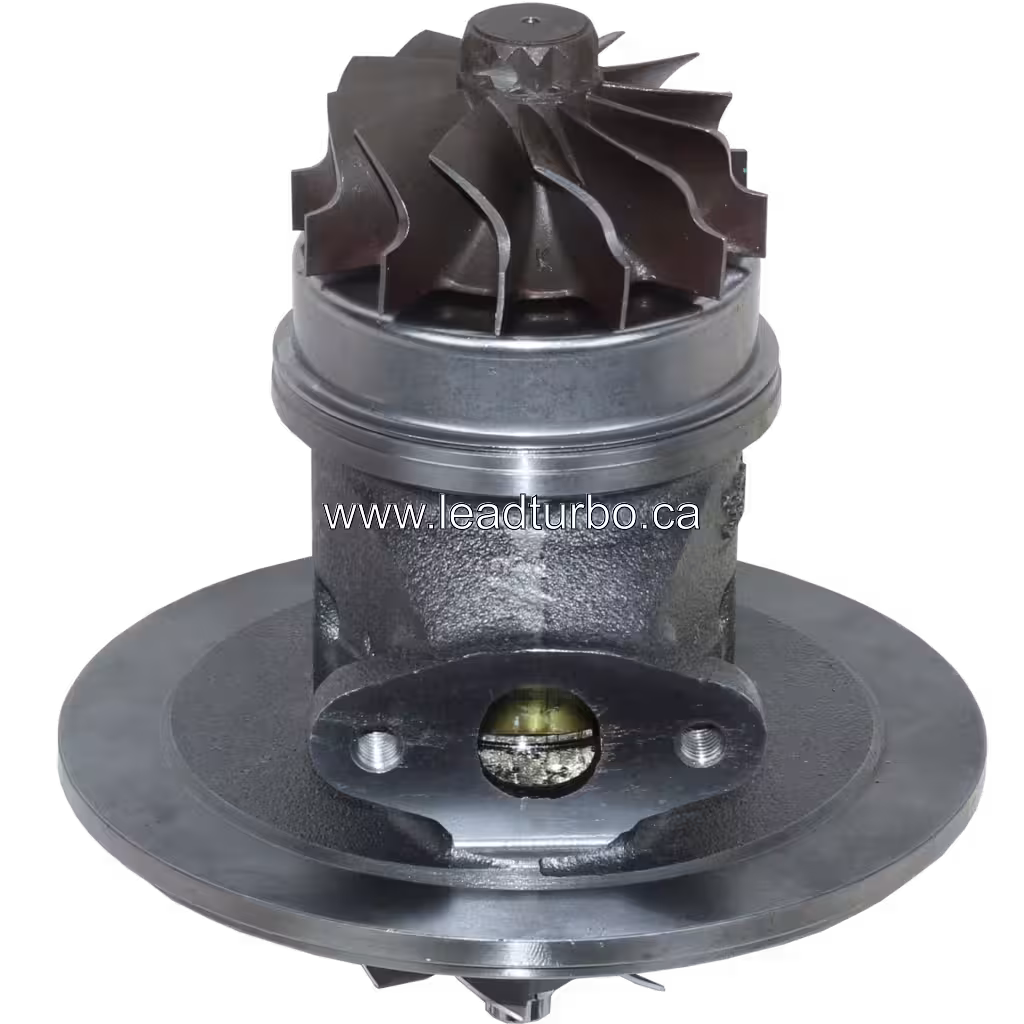 4030850 HX40W turbo core bottom view showing turbine wheel and flange