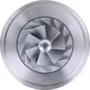 Front view of 4031485 HY35W turbocharger core with silver compressor wheel