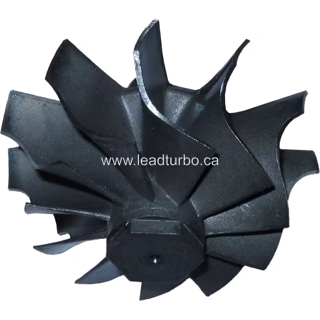410488-0029 J96 turbine wheel top view showing central shaft and hex nut