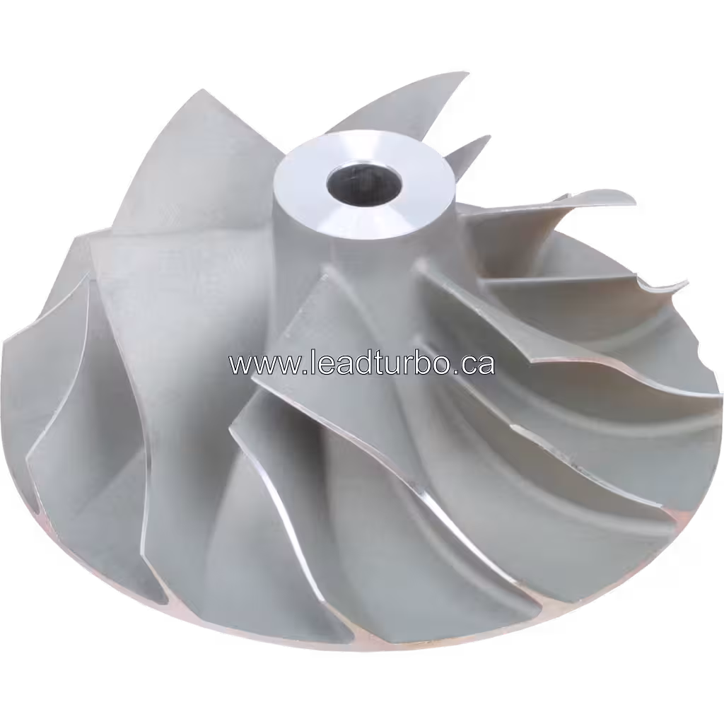 45-degree top view of 451936-0008 compressor wheel showing blade curvature