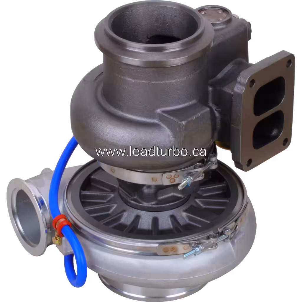 707866-5008S turbocharger bottom view with two-port exhaust inlet flange
