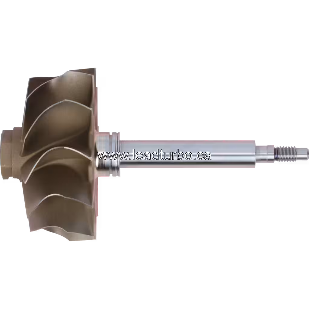 Side view of FOR 714322-0002 TW turbine wheel with long shaft