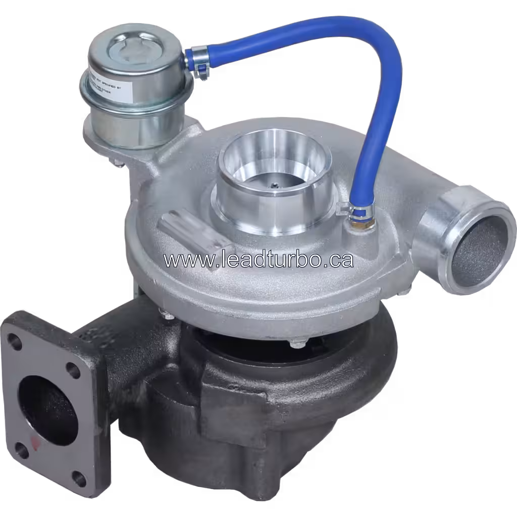 GT2556S turbocharger top view showing actuator and flexible hose