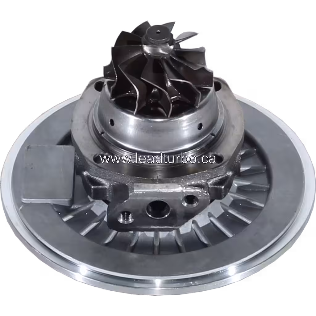 Vue de dessous du core GT3271JLS montrant la roue de turbine et les ailettes radiales