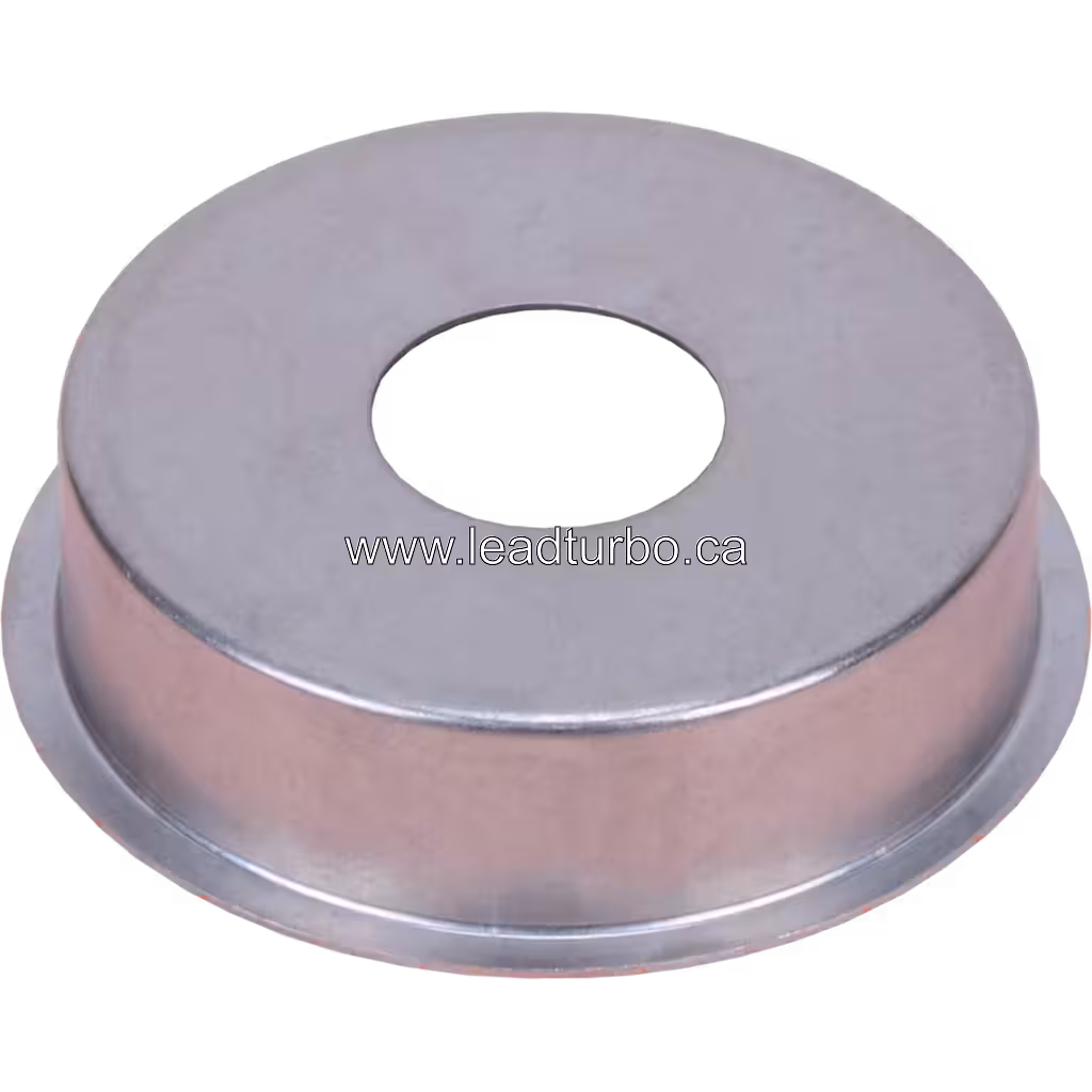 Top view of circular metal heat shield for J96 turbo