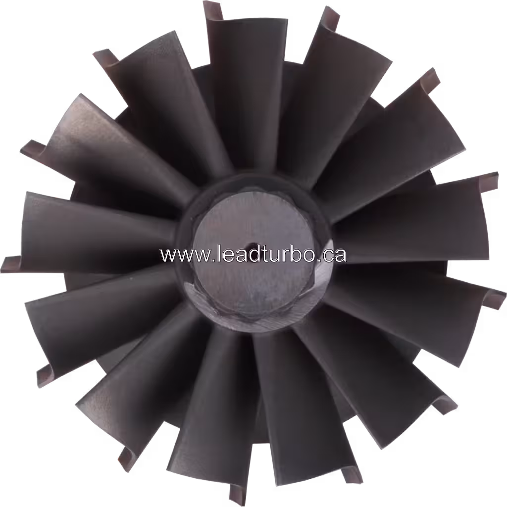 Roue turbine 4035360 vue de dessus avec arbre métallique et extrémité filetés