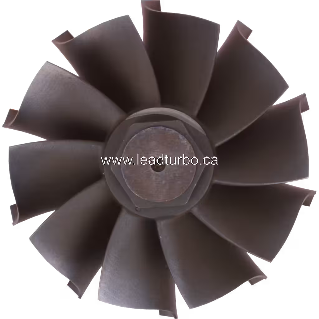 Vue de dessus de la roue turbine CAT C15, finition métallique sombre