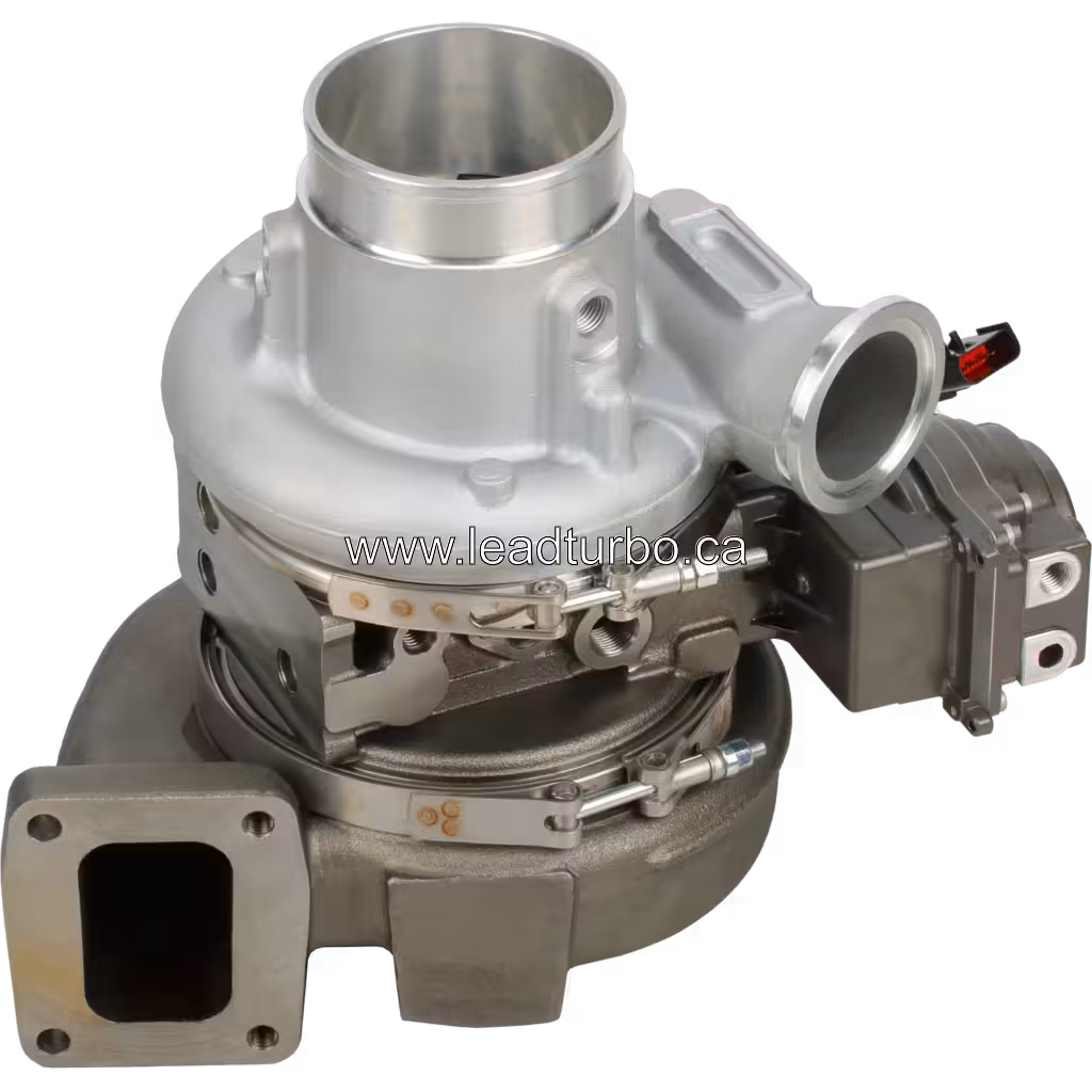Vue avant du turbocompresseur 2838790-24 pour Cummins ISM avec flange d'échappement rectangulaire