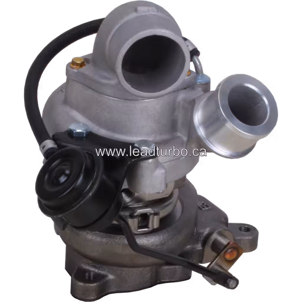 Vue de dessus à 45 degrés du turbocompresseur TF035 pour Hyundai D4BH, entrée compresseur V-band