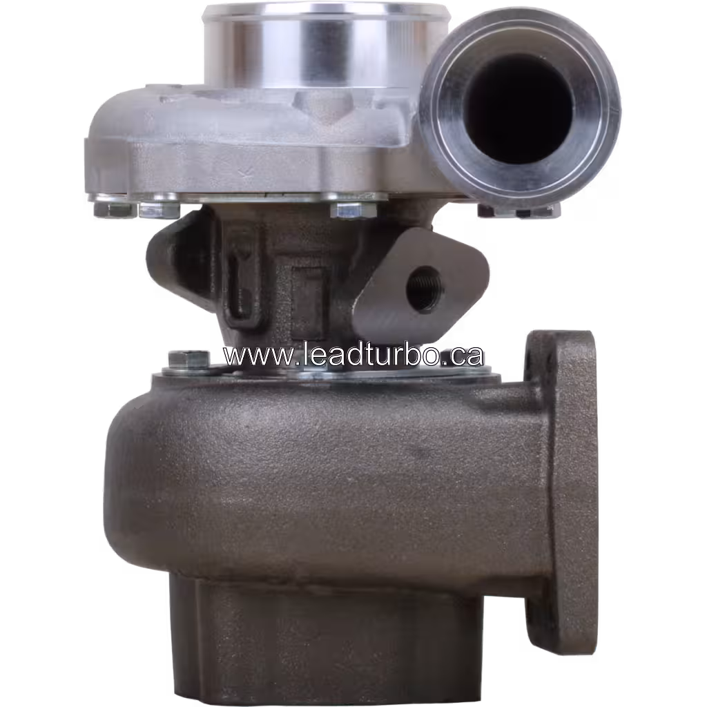 04259311 S200 turbocharger front view showing silver compressor housing and cast iron turbine housing