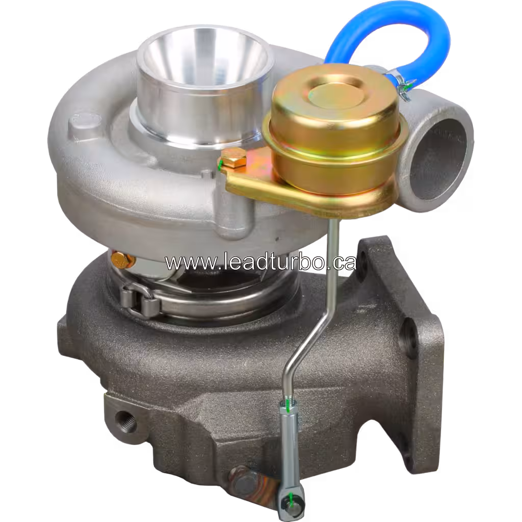 CT26 turbocharger top view showing silver compressor wheel and square flange