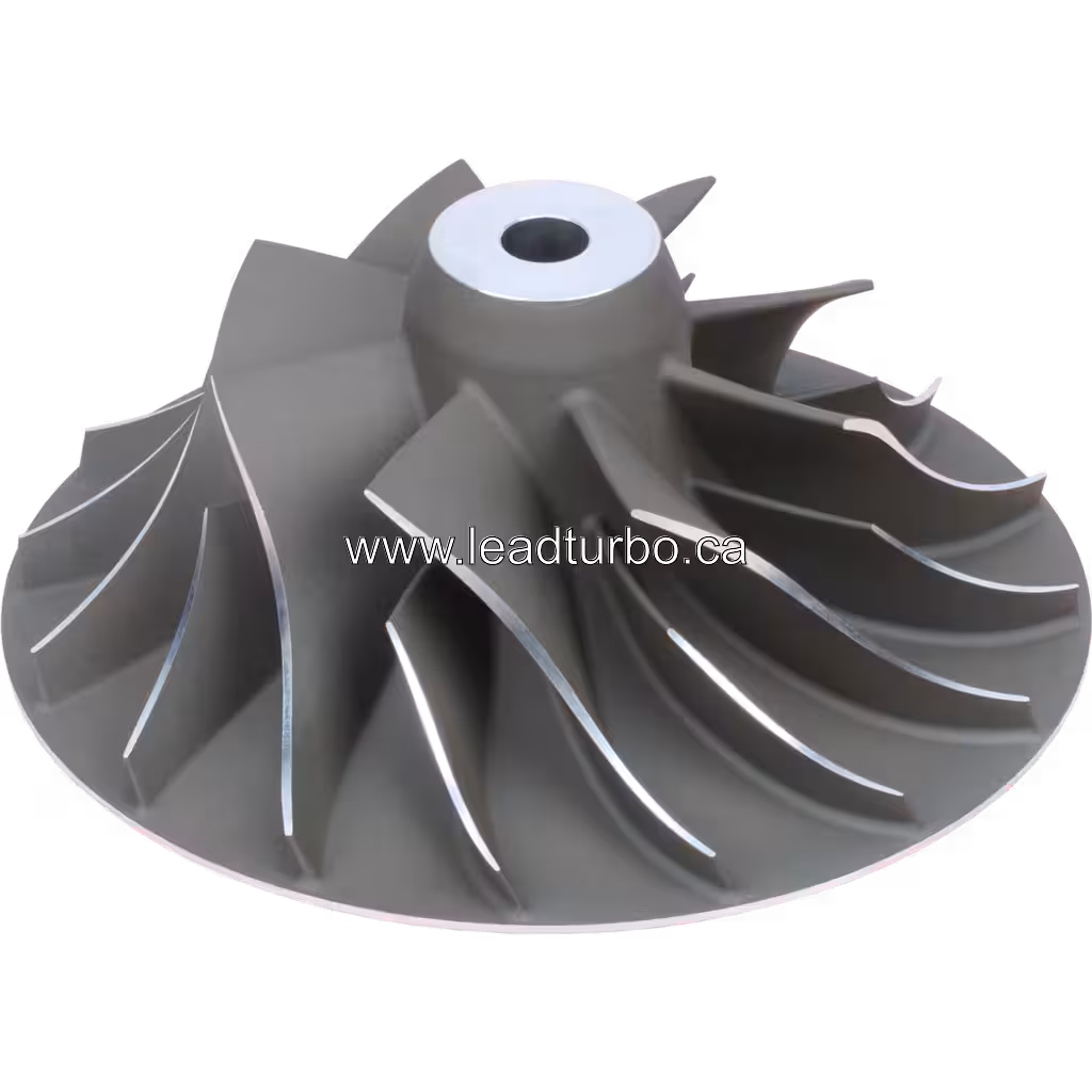 45-degree top view of Cummins QSK60 HX80 compressor wheel hub