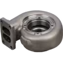 Turbine housing top view showing hexagonal exterior feature