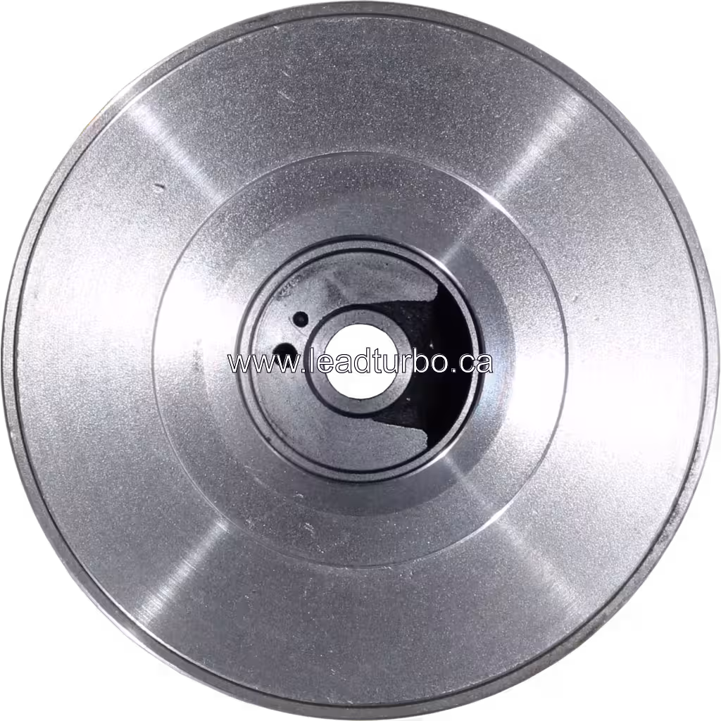 Front view of 3537111 HX40W turbocharger bearing housing with circular flange