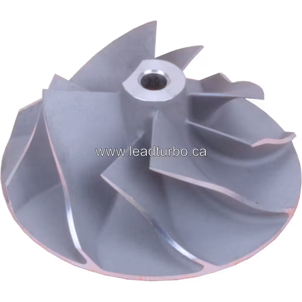 Angled top view of HE200WG compressor wheel showing central hub