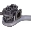 452047-0002 turbocharger bottom view with turbine housing and oil feed port