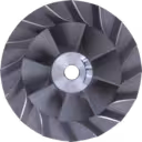 Mitsubishi turbo compressor wheel 45-degree view showing metallic finish and radial symmetry