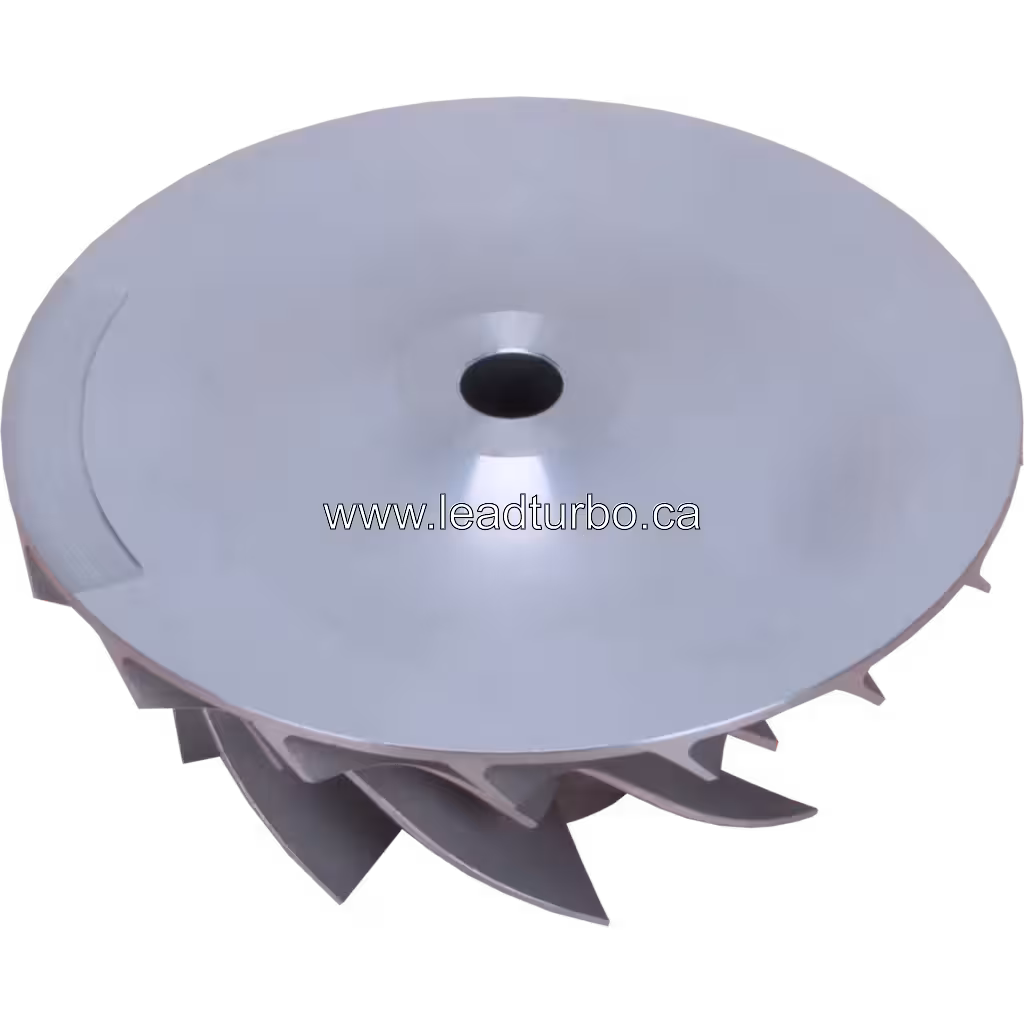 J96 turbo compressor wheel bottom view showing solid backplate and blade arrangement