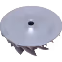 J96 turbo compressor wheel bottom view showing solid backplate and blade arrangement