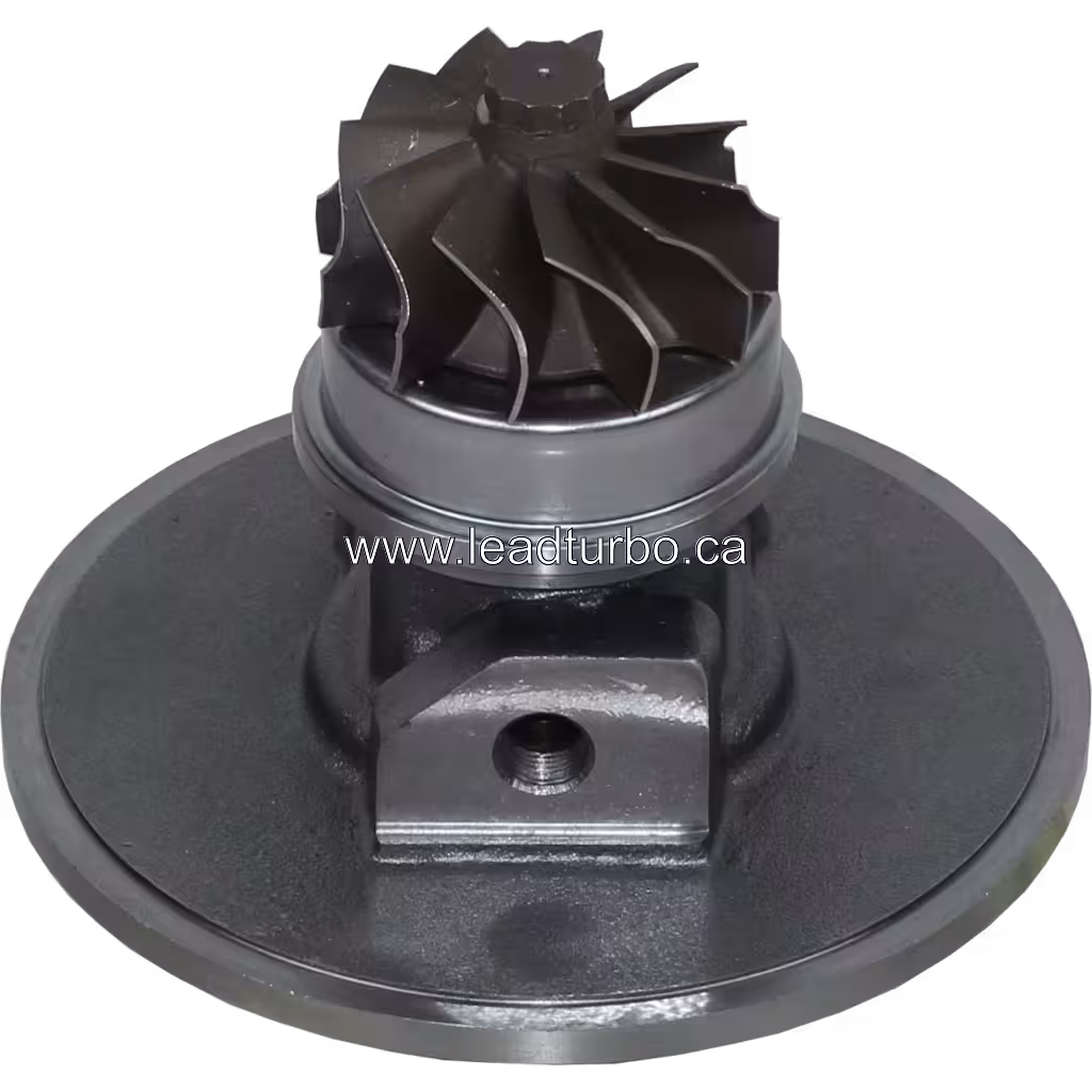 MAN D2866LF25 turbo core bottom view showing threaded port and machined surfaces