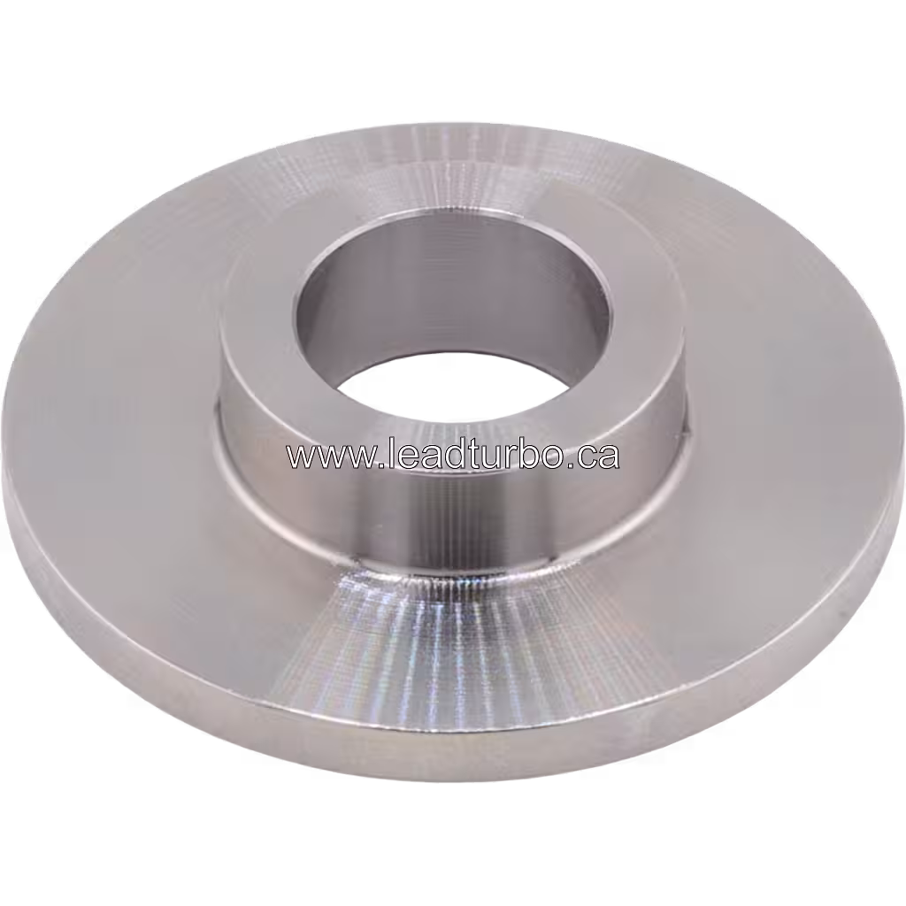 Machined metal thrust ring with central hub and outer flange