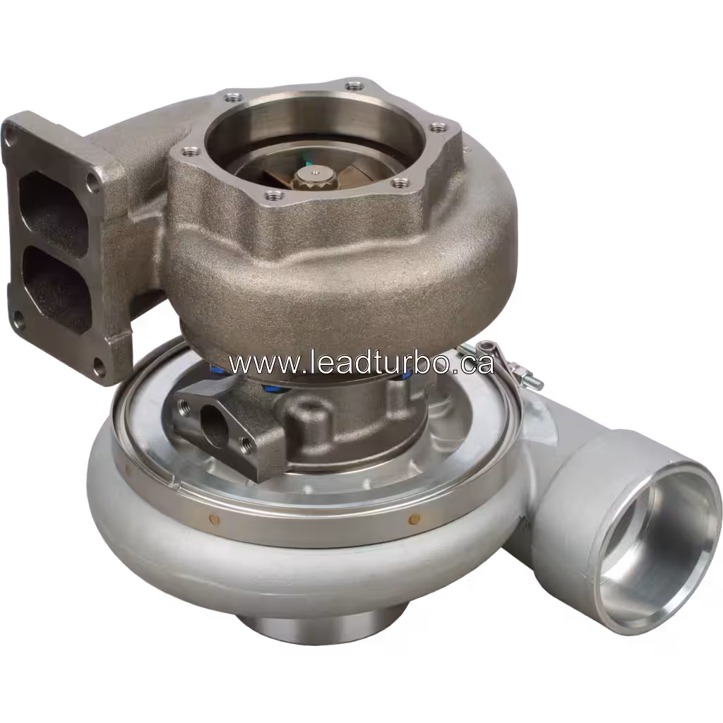 Side view of 6505-55-5220 turbocharger with two-port exhaust flange