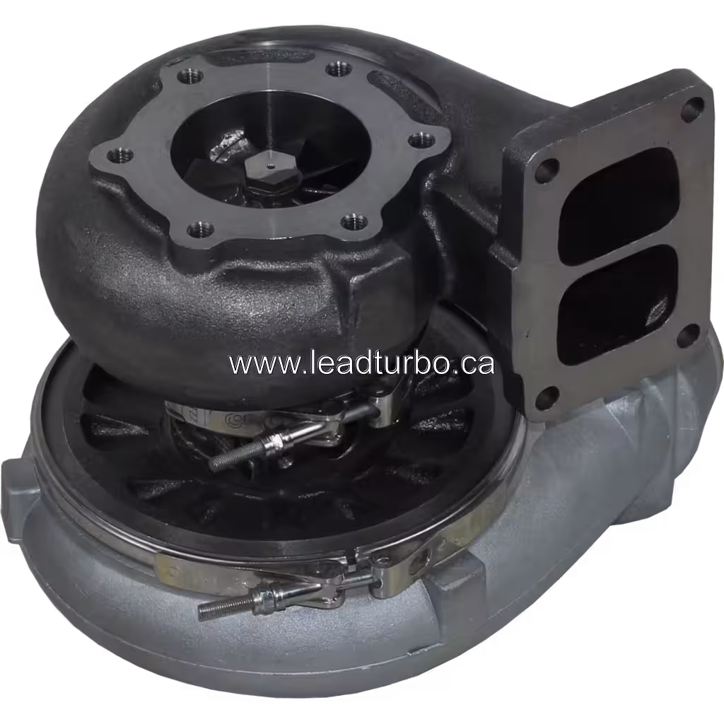 710224-5002 turbocharger bottom view showing turbine housing and actuator