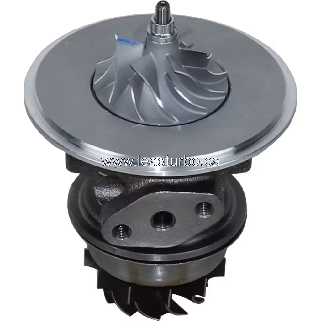 45-degree top view of FOR 7C3446 turbo core with mounting flange