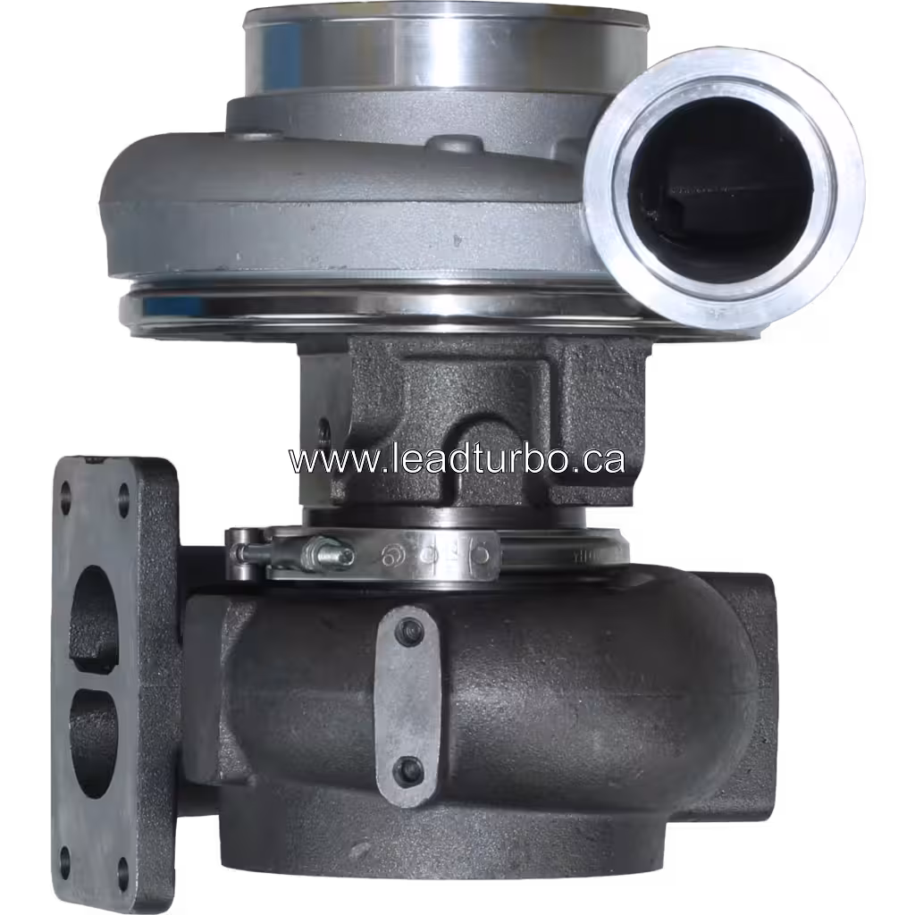 Front view of A0090966599 S410 turbocharger with two-port exhaust flange