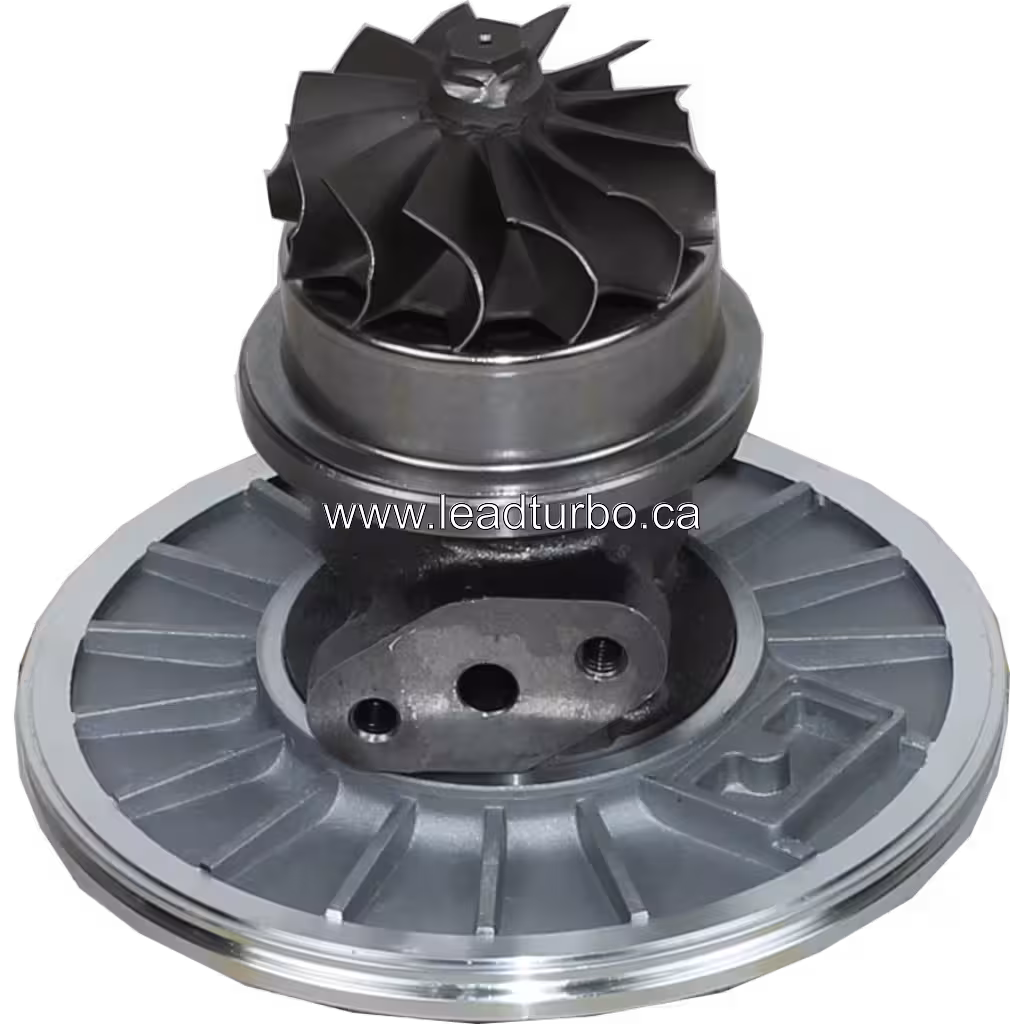 Vue de dessous du core de turbo K27 5327-710-0118 avec roue turbine et structure nervurée