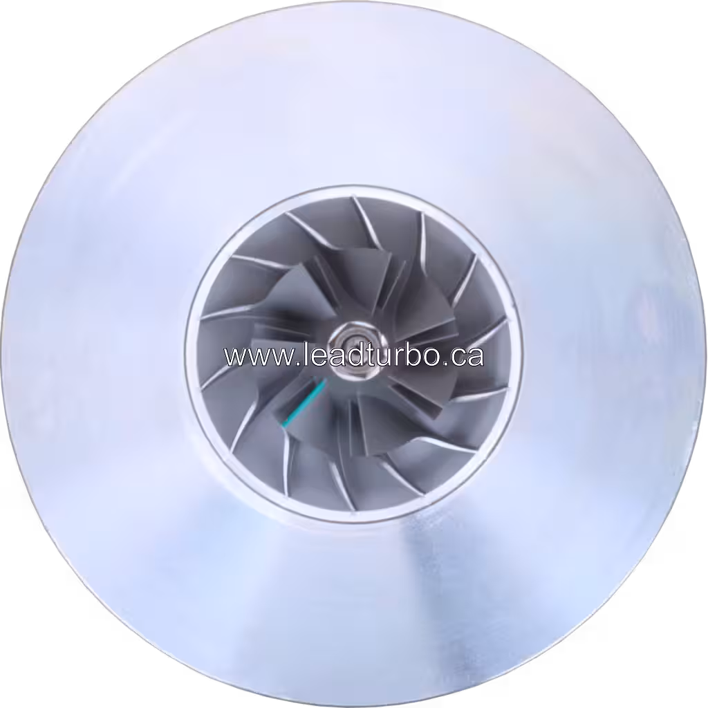 Vue avant du core de turbocompresseur K27 5327-710-0118 avec roue compresseur et arbre central
