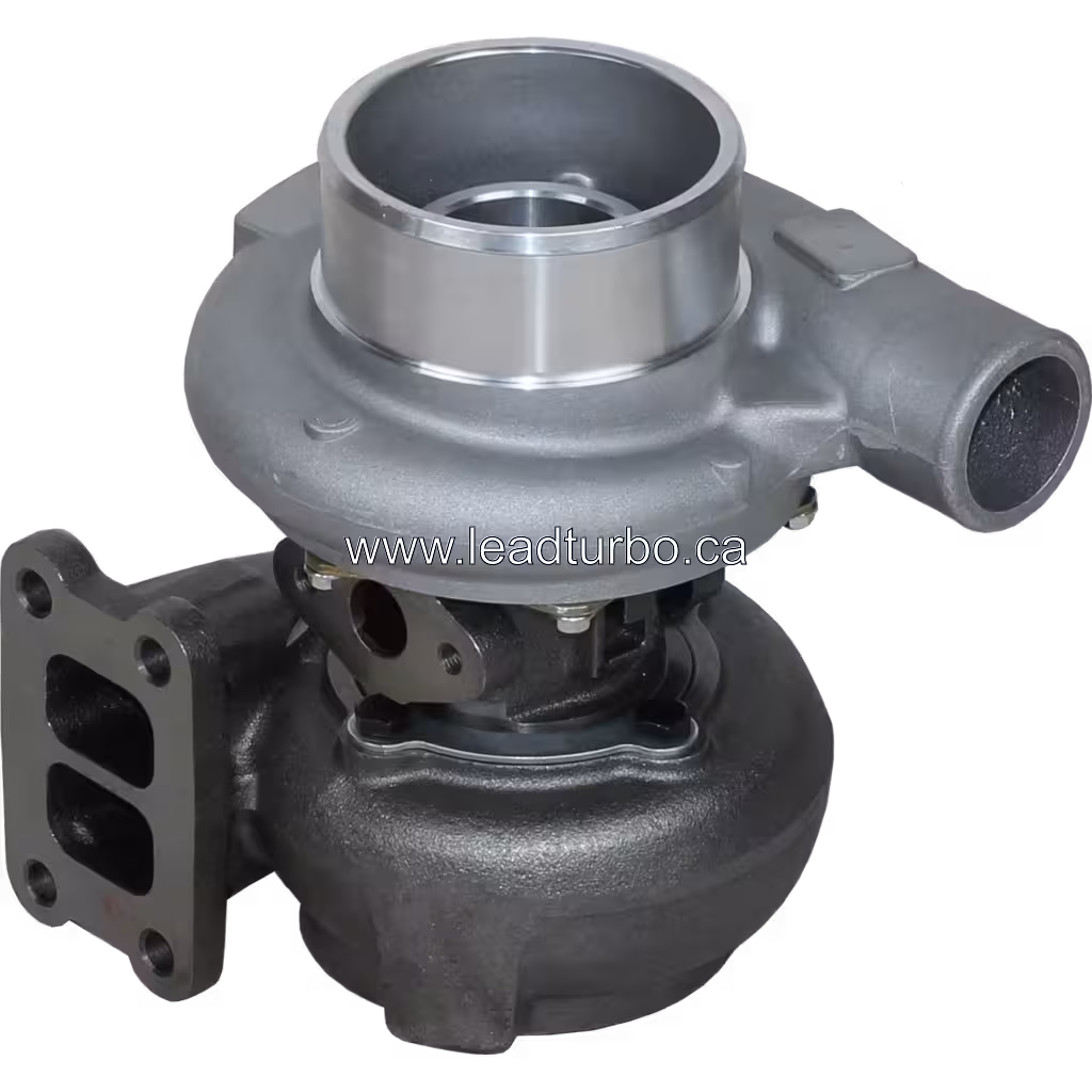 Vue de dessus du turbo 1045857 pour CAT 3116T montrant la sortie du compresseur