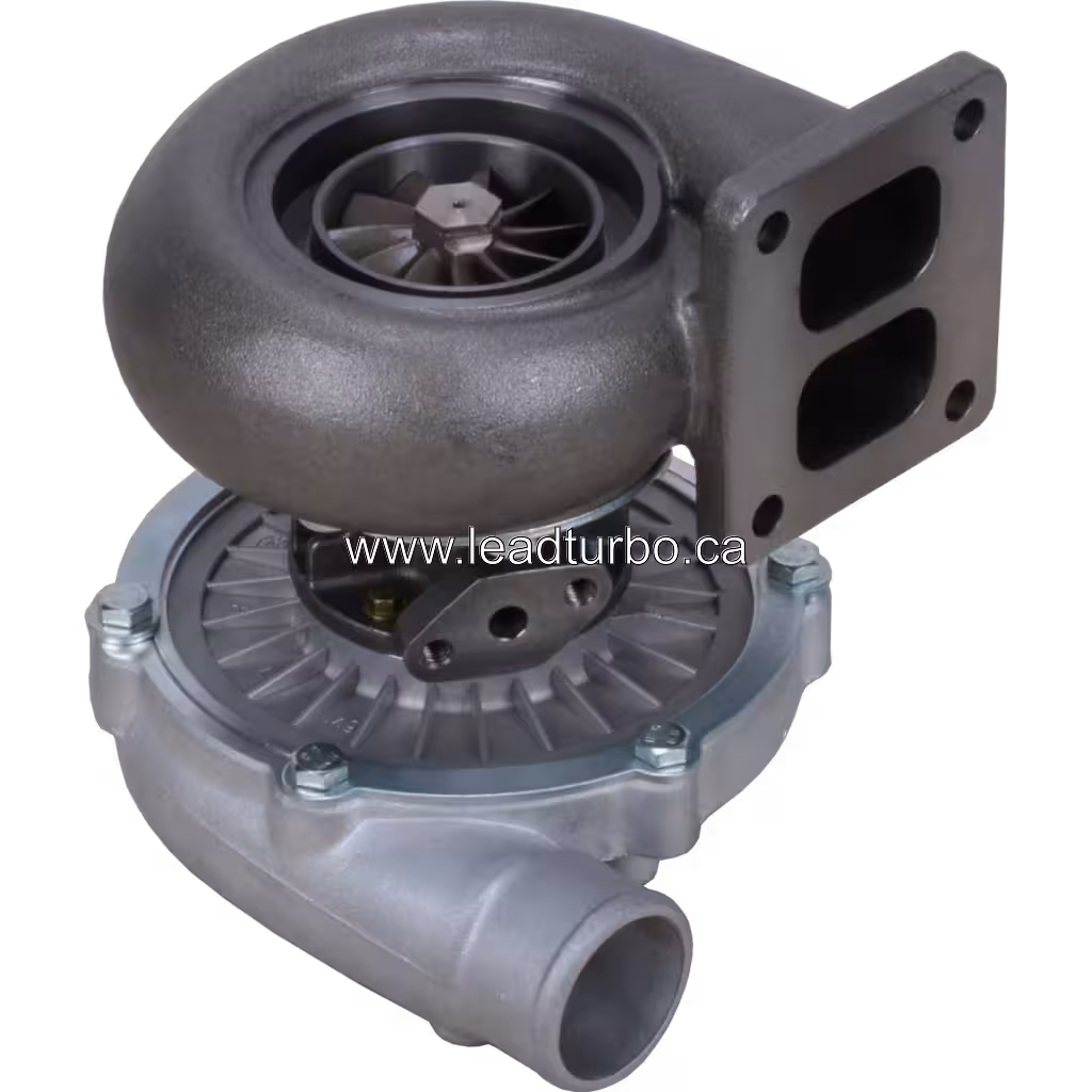 Turbocompresseur 1808749C91 vue inférieure 45 degrés avec corps de turbine en fonte