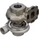 Vue de dessous du turbocompresseur 3534377 avec assemblage d'arbre central et raccords