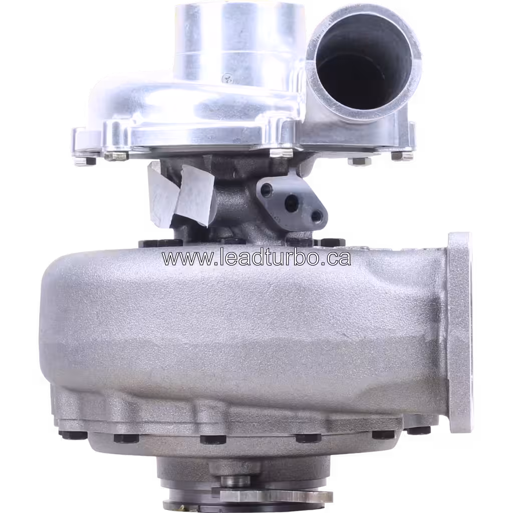 Front view of VI75-2 RHC7VW turbocharger with polished compressor housing
